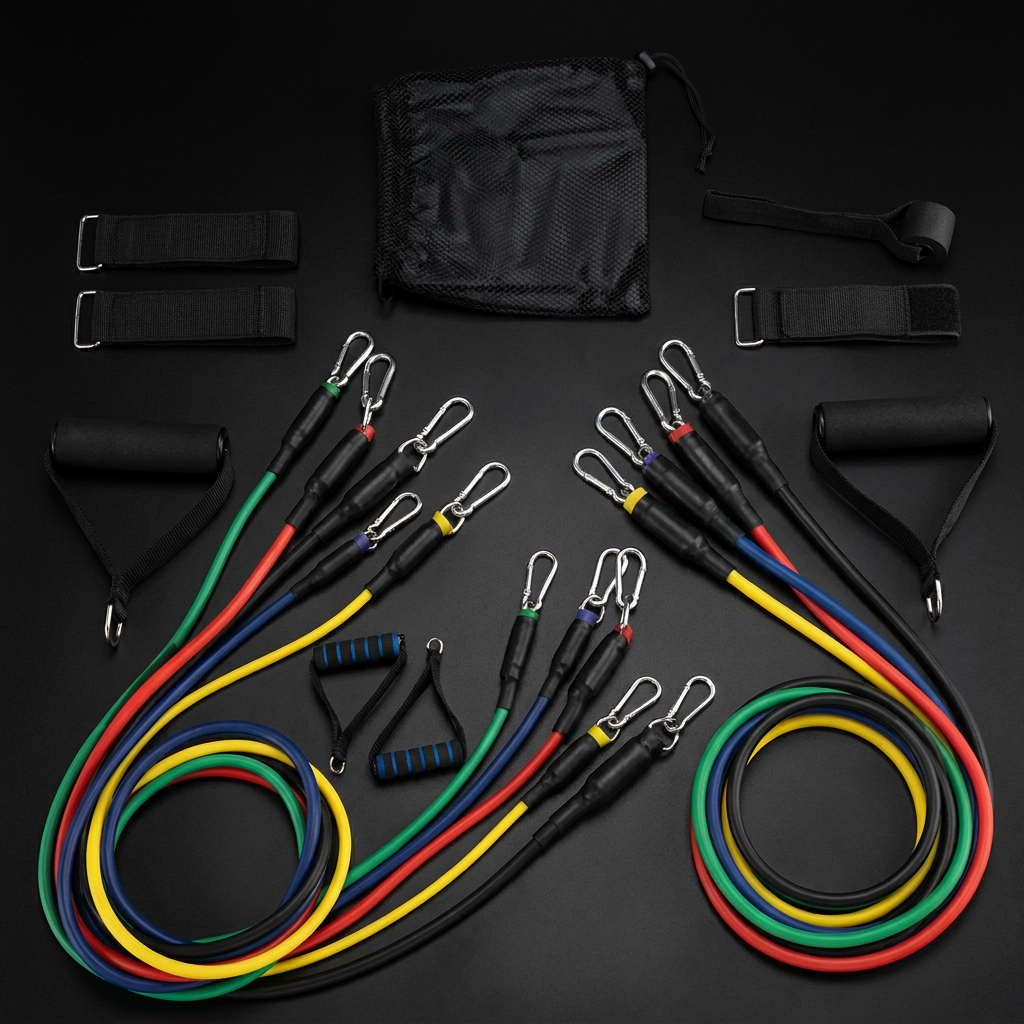 Premium resistance bands set with 5 color-coded levels, Muscle Hub
