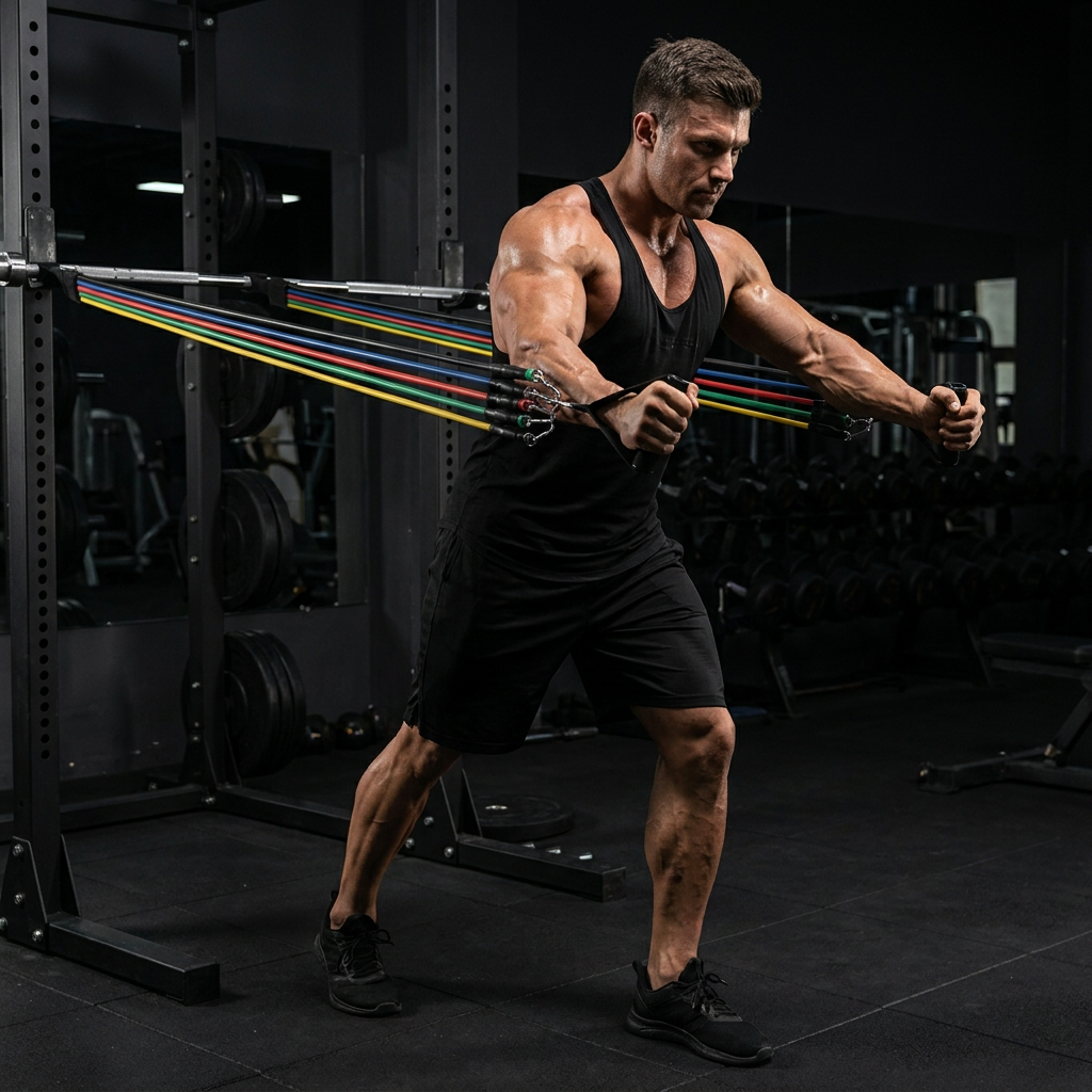 Athlete using resistance bands for strength training