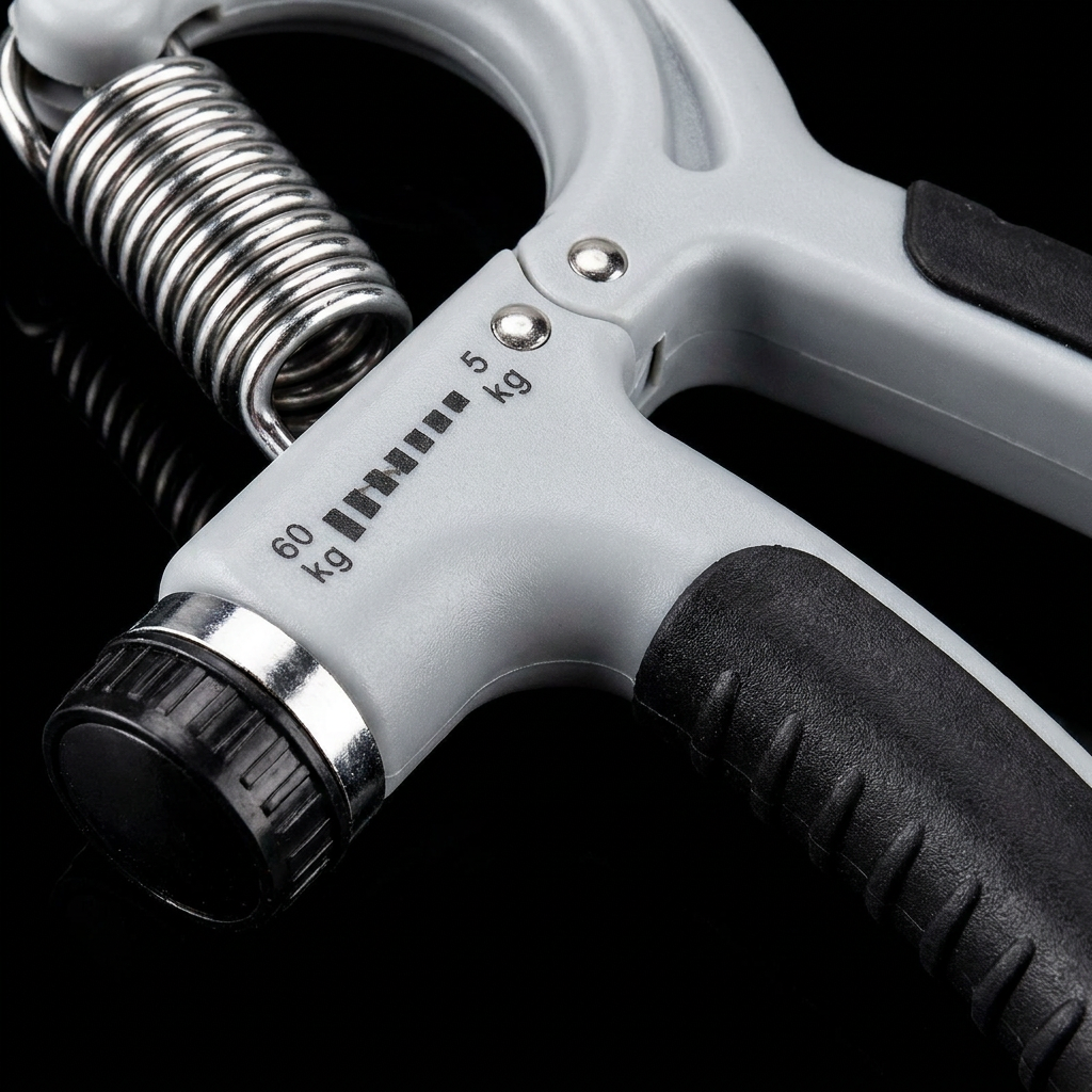 Close-up of hand gripper steel spring mechanism