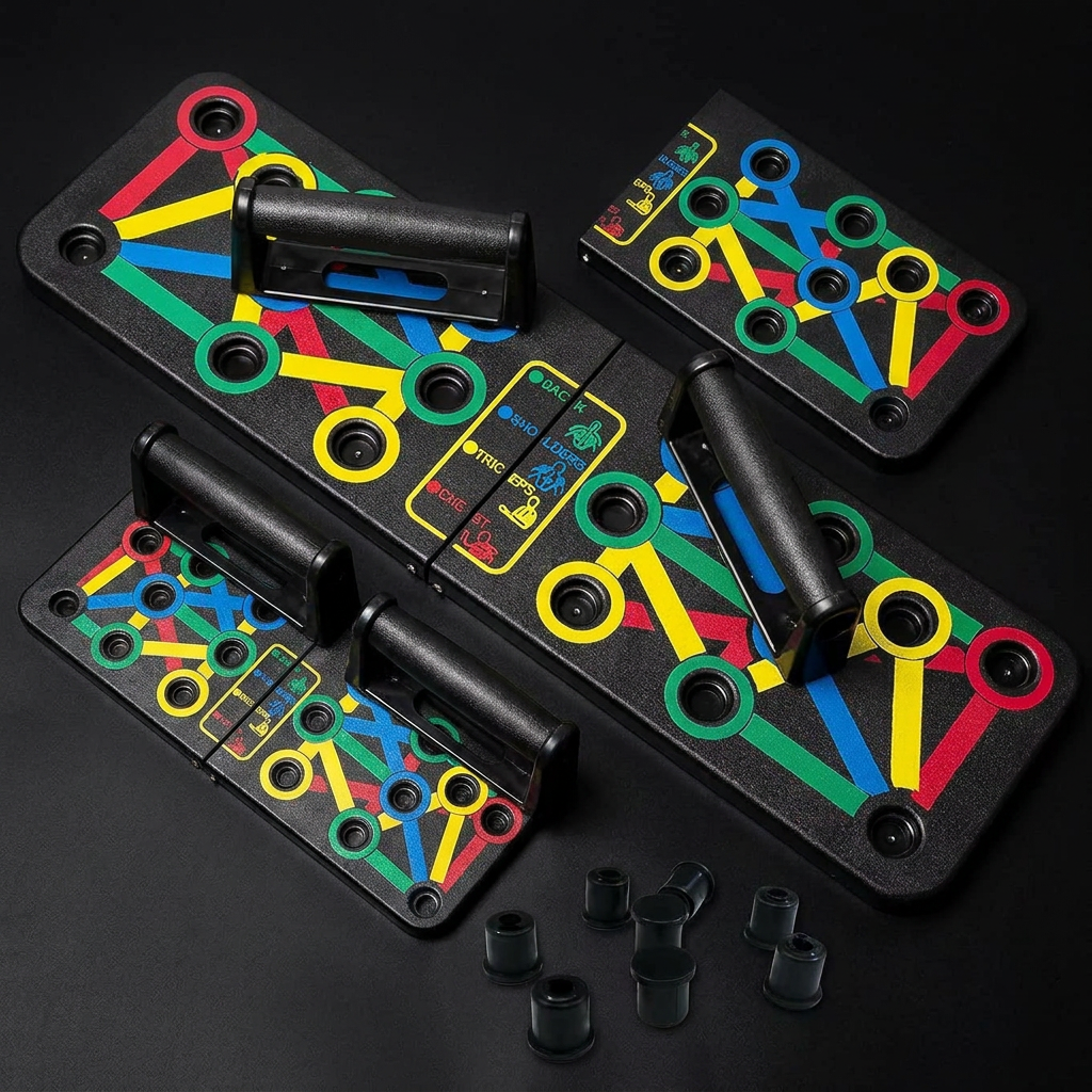 Premium push-up board flat lay with accessories