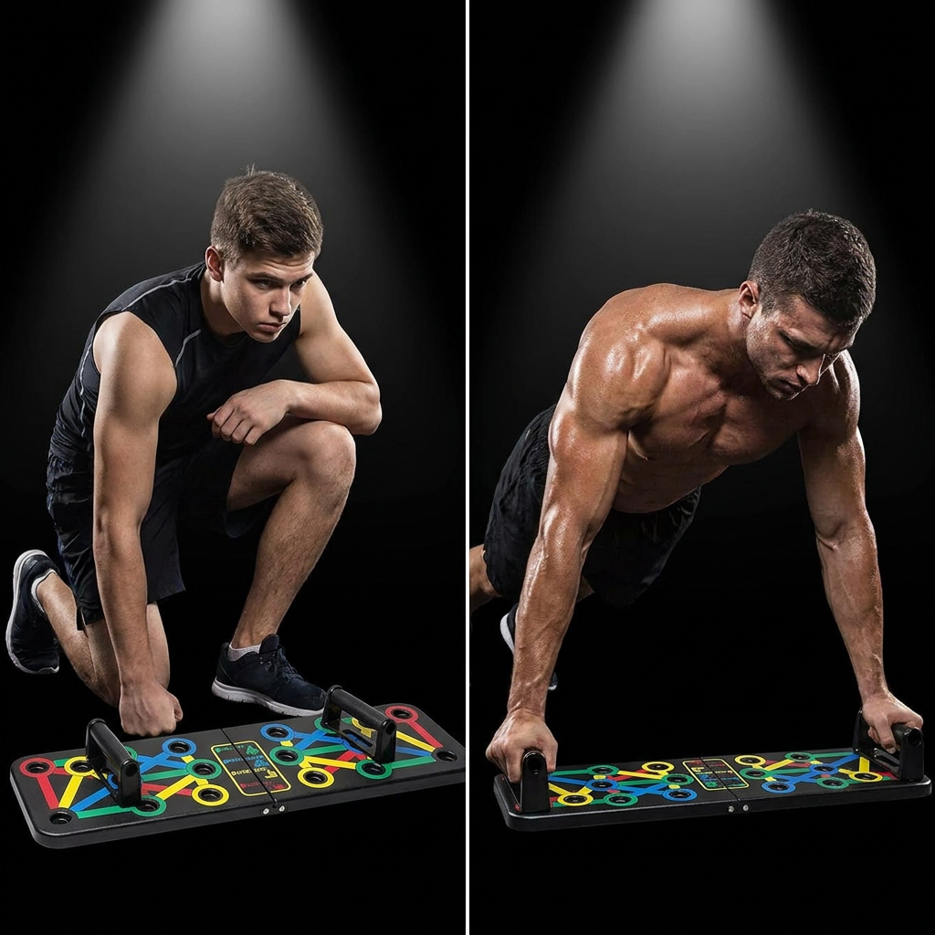 Athlete using premium push-up board for full-body workout