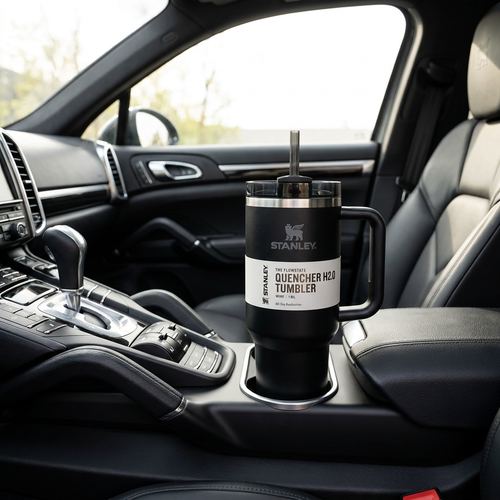 Premium insulated tumbler in SUV lifestyle setting, Muscle Hub