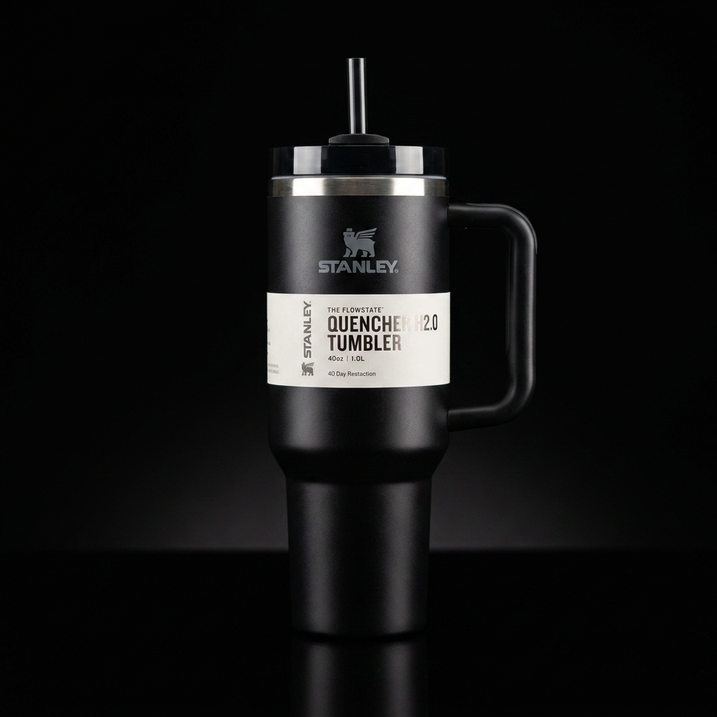 Professional product photo of insulated tumbler with straw